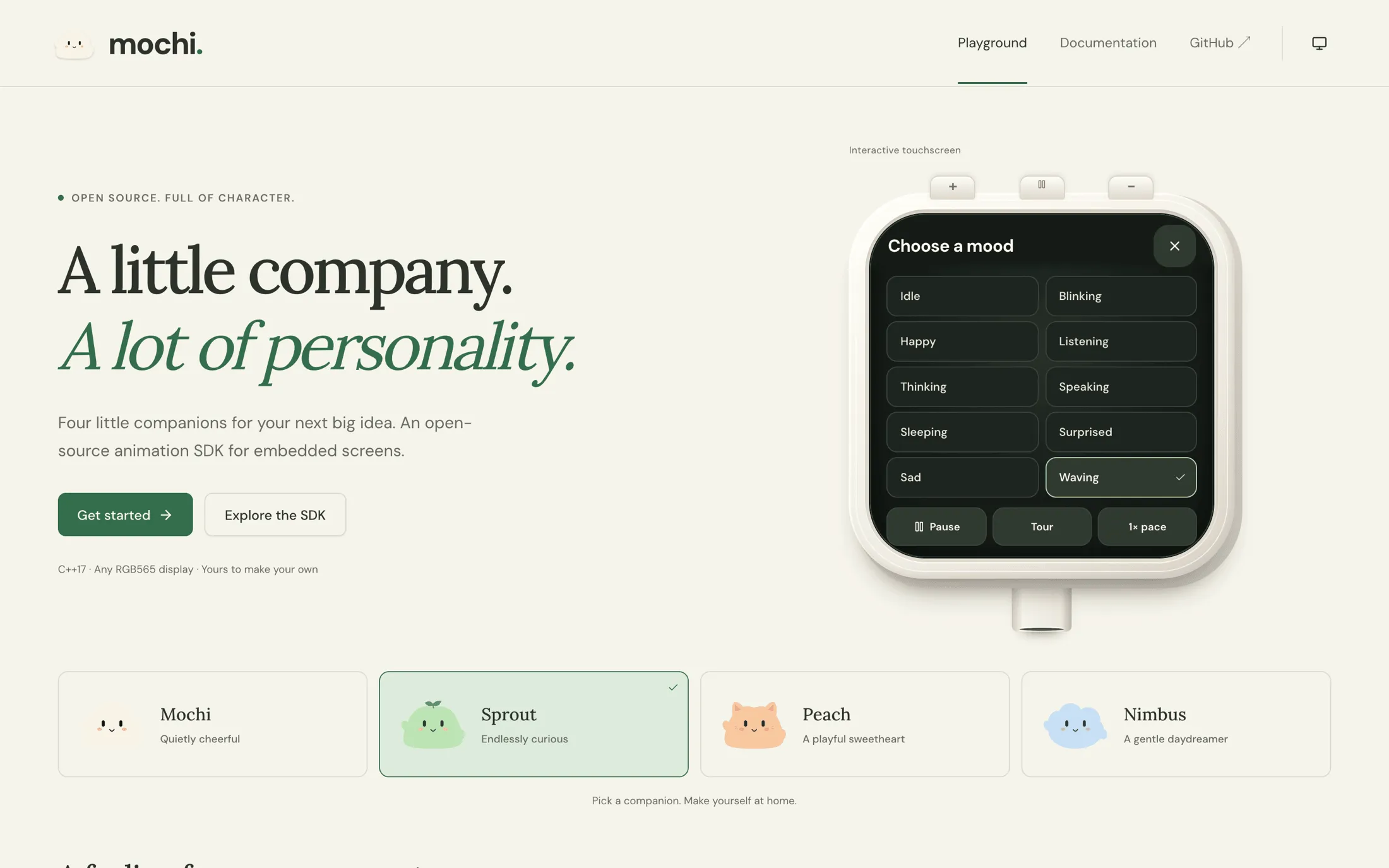 The device screen listing the ten moods